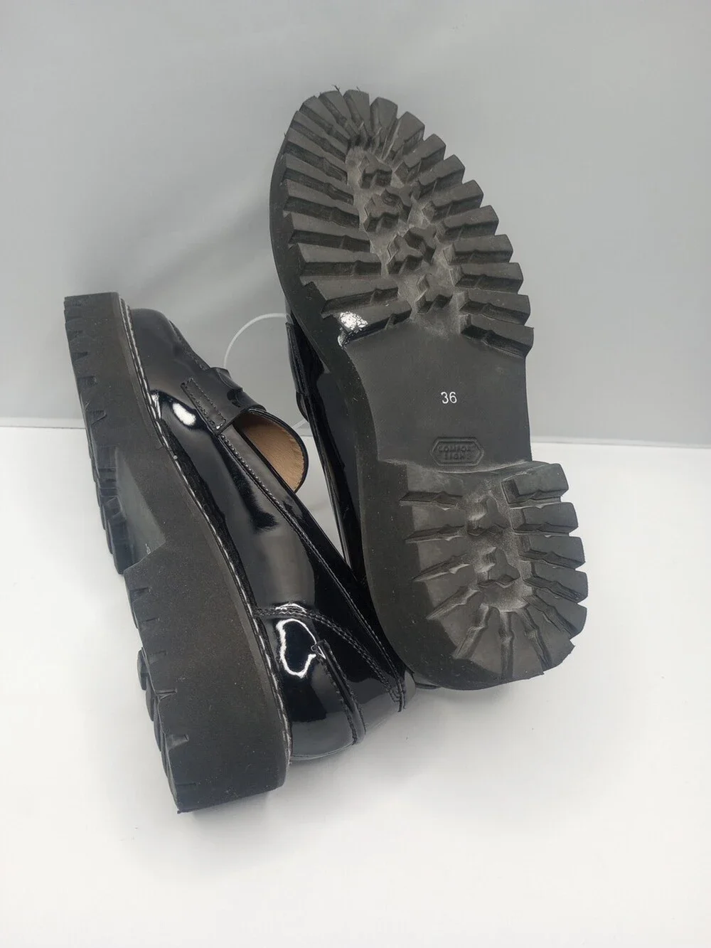 Jon Josef Women's Penny Loafers New - Black Patent Leather Thick Chunky (Size 6)